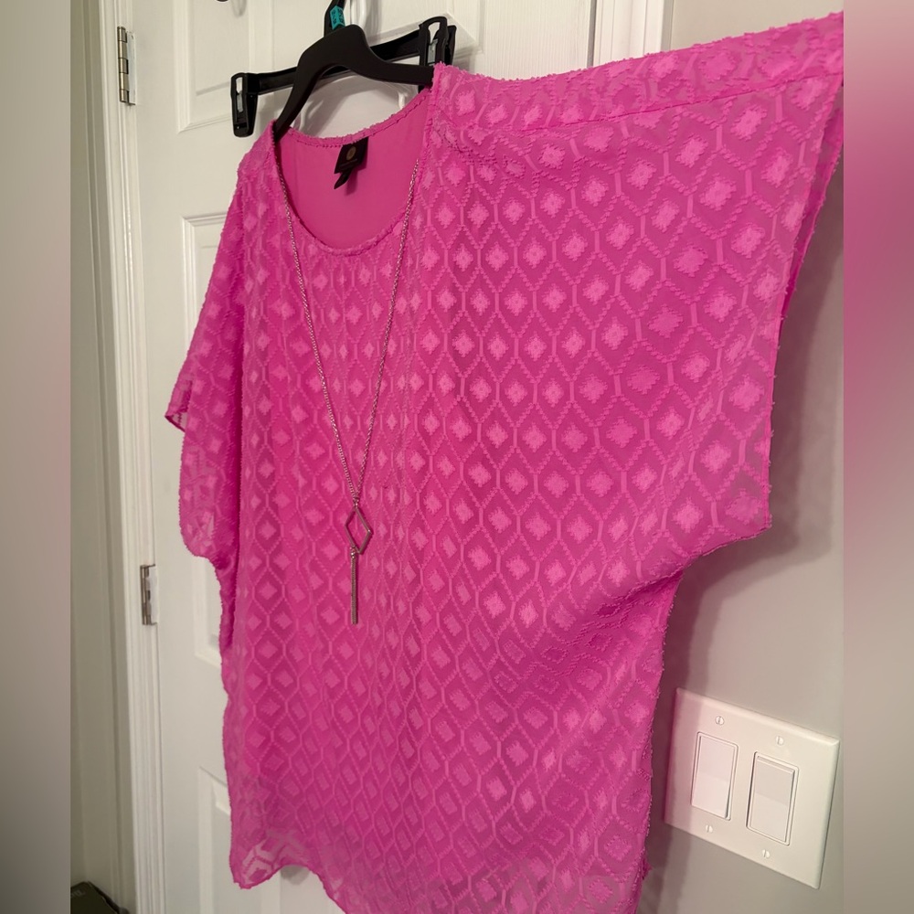 JM Collection Fuchsia Diamond Pattern Blouse - Picture 7 of 8